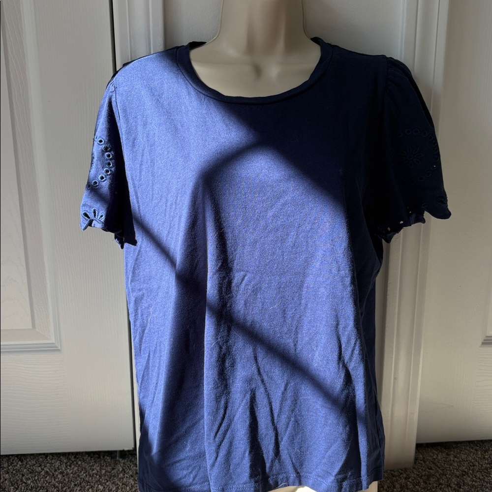 Draper James Navy Blue Eyelet Sleeve T-Shirt